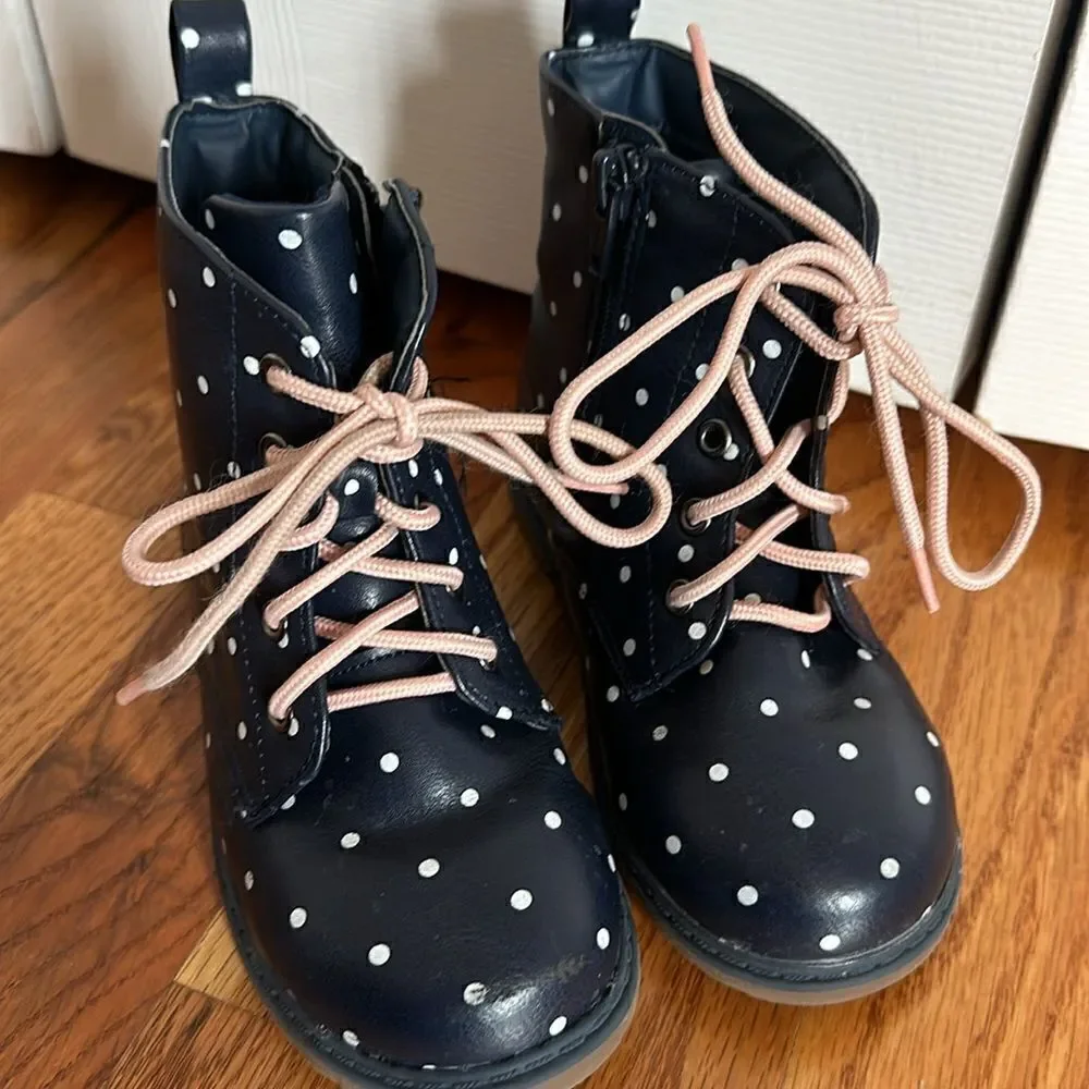 Old Navy Navy Blue Polka Dot Lace Up Utility Boots Girls size Toddler 10